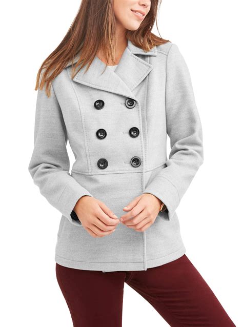 Faded Glory Womens Double Breasted Faux Wool Peacoat With Hood