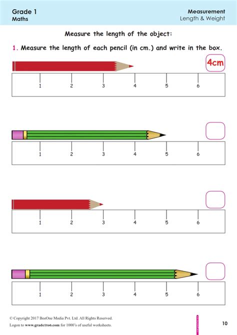 First Grade Class 1 Measurement Worksheets