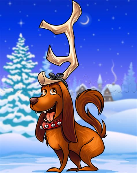 Cute funny cartoon christmas dog, snowflakes, decorations, trees, stars, dark background. How to Draw Max the Dog from The Grinch, Step by Step ...
