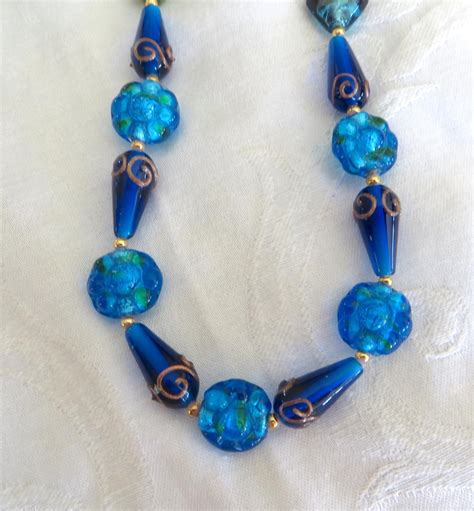 Vintage Venetian Necklace Lampwork Beads Cobalt Blue Murano Etsy In 2020 Vintage Beads