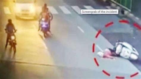 Caught On Camera Woman Crushed By Crane After She Loses Scooter