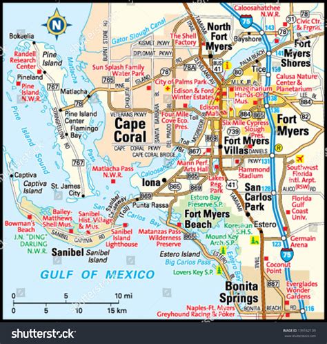 Fort Myers Florida Area Map Stock Vector 139162139 Shutterstock