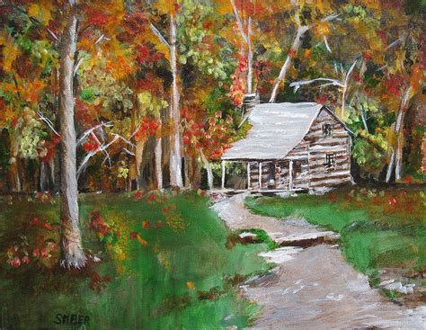 Cabin In The Woods Painting By Kathy Stiber