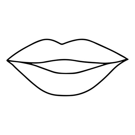 Lips Hand Drawing Line Doodle Style Black And White Image Parted