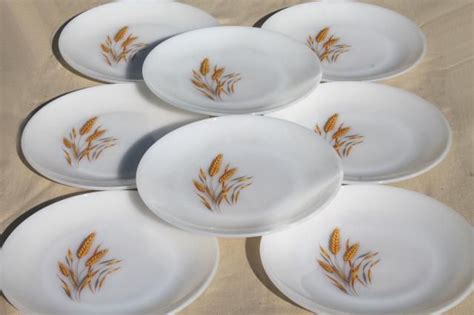 Gold Wheat Fire King Milk Glass Set Of 8 Dinner Plates Golden Harvest