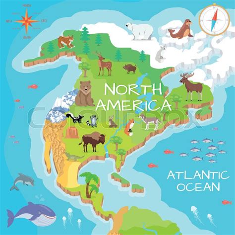 Kids love learning about states and capitals with online games. Stock vector of 'North America isometric map with flora ...