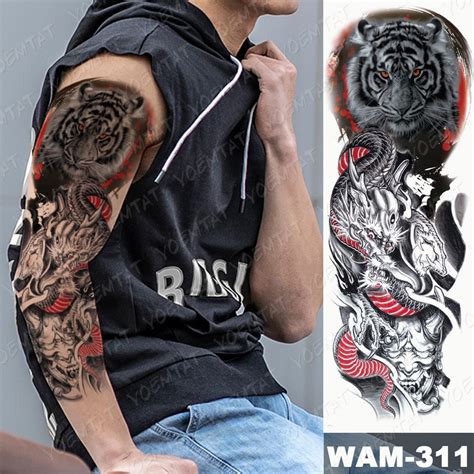 Large Arm Sleeve Tattoo Ninetales Sakura Cat Demon Waterproof Temporar Wenkouban