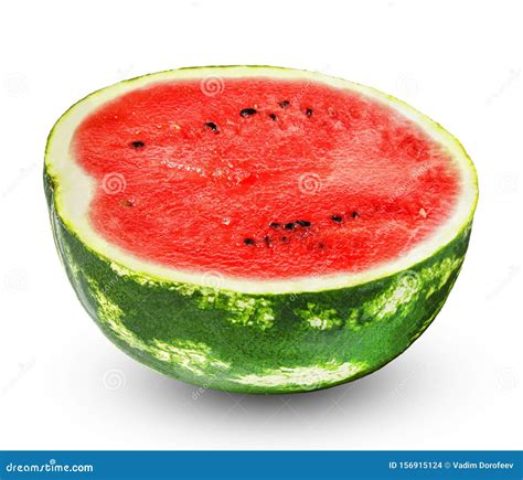Half Cut Fresh Juicy Watermelon Isolated Over White Background Stock
