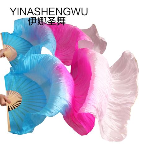 1 pair dance fans bamboo ribs natural silk stage performance props dye fans women belly dance