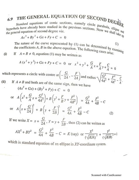 Solution Conic Section General Equation Of Second Degree