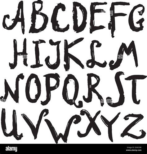 Hand Drawn Font Black Ink Alphabet Capital Letters Set Isolated Vector