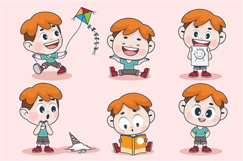 Free Vector Young Smart Boy Character With Different Facial