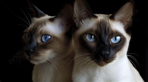 Two Siamese Cats With Blue Eyes Staring At Each Other Background
