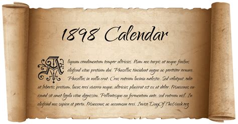 1898 Calendar What Day Of The Week