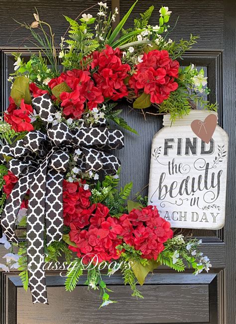 Hydrangea Wreath Everyday Wreath Red Hydrangeas Wreath Farmhouse