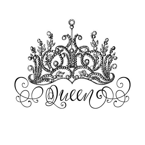 Elegant Hand Drawn Queen Crown With Lettering Stock Illustration