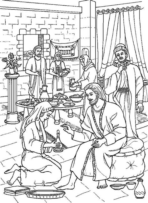 Mary anoints the feet of jesus. coloring page: anointing the feet of Jesus | Bijbel ...