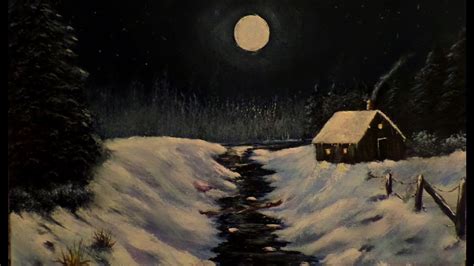 How To Paint A Night Time Winter Cabin In The Woods Scene