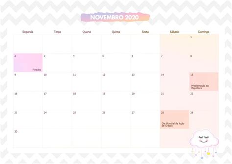 Calendario Mensal Chuva De Amor Novembro 2020 Fazendo A Nossa Festa