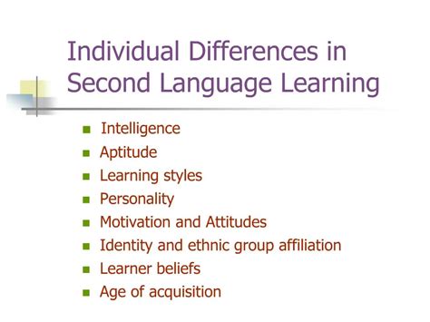 Ppt Individual Differences In Second Language Learning Powerpoint
