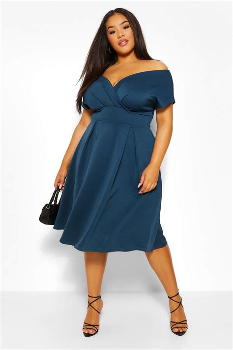 Plus Off The Shoulder Wrap Midi Dress Dresses For Apple Shape Evening Dresses Plus Size Wrap