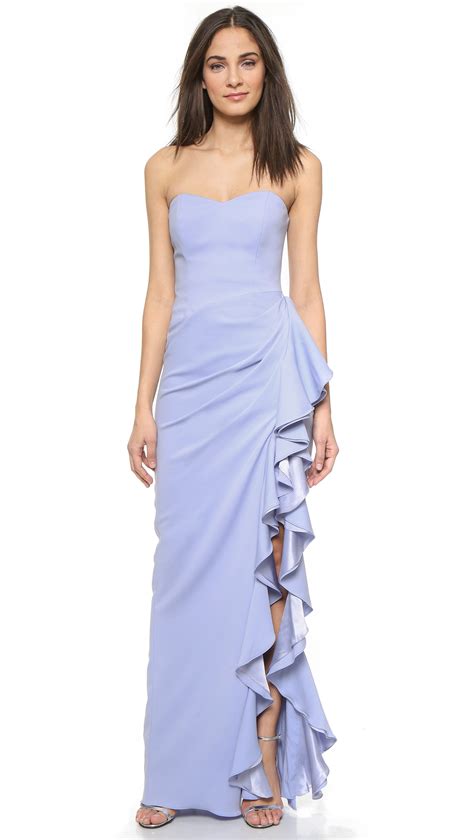Badgley Mischka Collection Strapless Ruffle Gown Lilac In Purple