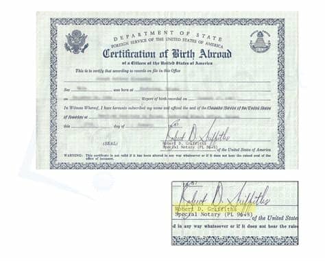 (b) a notary public shall sign an instrument in. 80´s Consular Certificate of Birth abroad signed by Robert ...