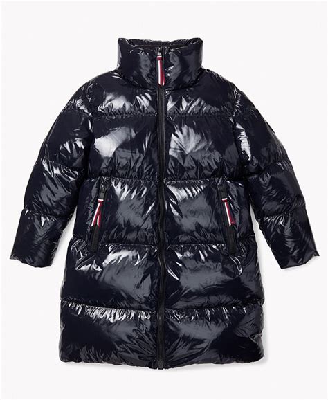 Tommy Hilfiger Womens High Gloss Down Puffer Coat With Extended
