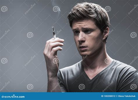 Sad Smoker Thinking About His Nicotine Addiction Stock Photo Image Of