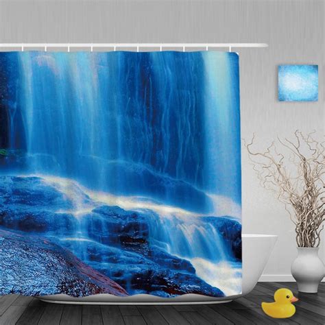Natural Scenery Decor Bathroom Shower Curtains Waterfall Stone Shower