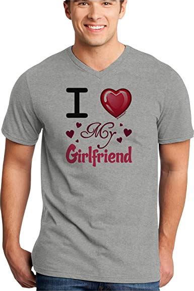 Tooloud I Love Heart My Girlfriend Adult V Neck T Shirt