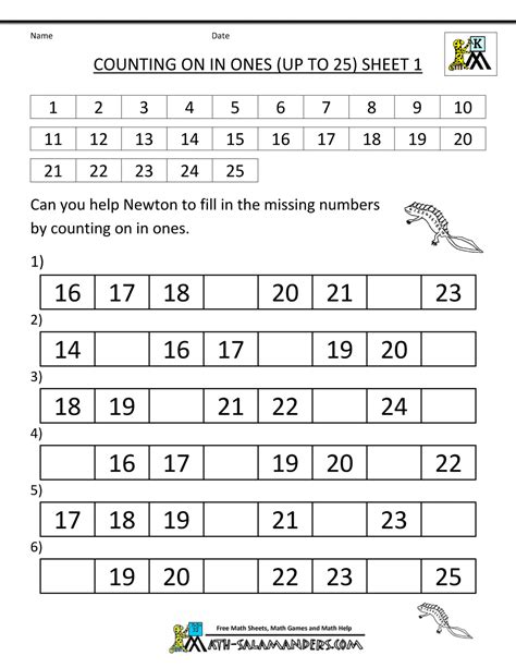 Kindergarten Counting Worksheets Sequencing To 25