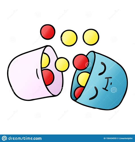 Gradient Cartoon Kawaii Cute Pill Medicine Smiling Health Art Artwork
