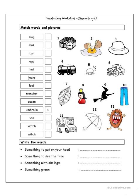 Vocabulary Matching Worksheet Elementary 17 Worksheet Free Esl