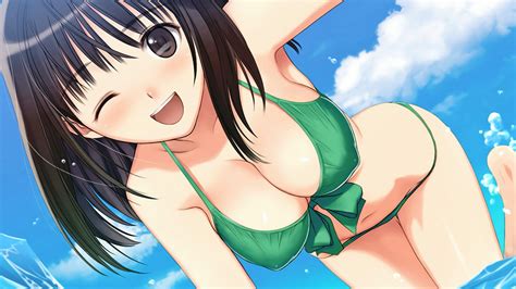 Wallpaper Illustration Anime Cartoon Black Hair Mouth Clothing Tony Taka Green Bikini