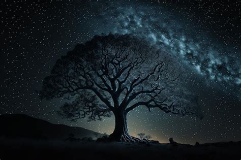 Premium Photo Night Starry Sky Between Dark Tree Silhouette