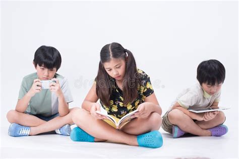Asian Kids Playing Tablet Stock Photo Image Of Social 74921882
