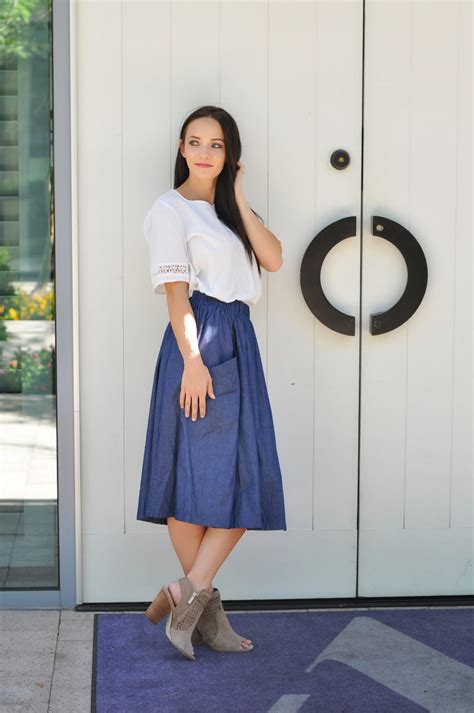 Denim Skirt White Embroidered Top Outfits And Outings