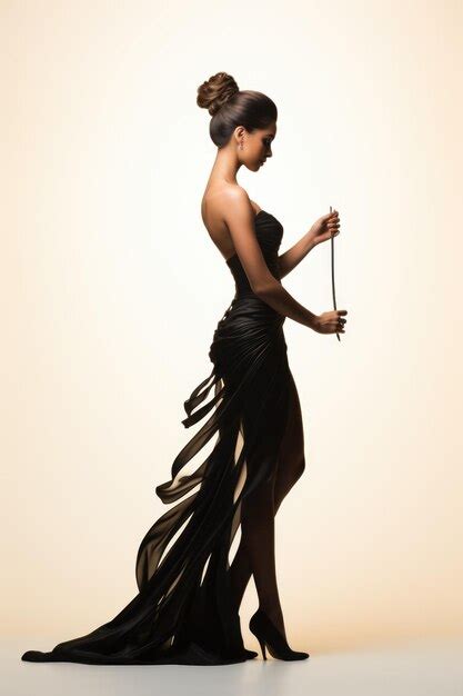 Premium Ai Image A Woman In A Black Dress Holding A Wand Digital