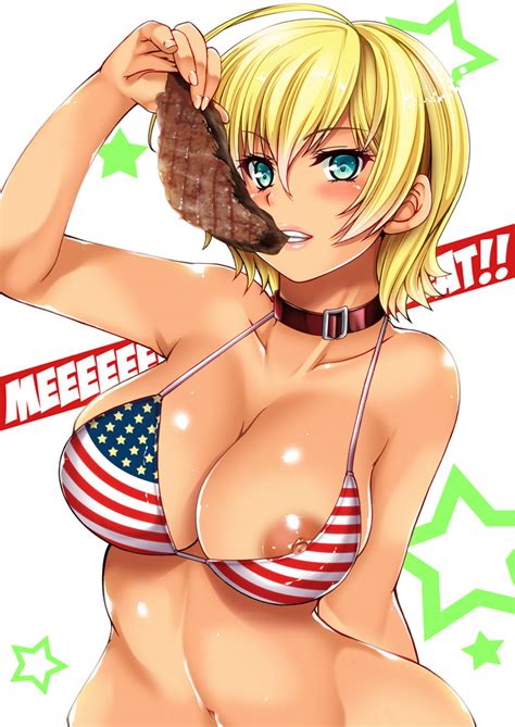 rule 34 american flag american flag bikini bikini blonde hair blue eyes blush breasts gyaru