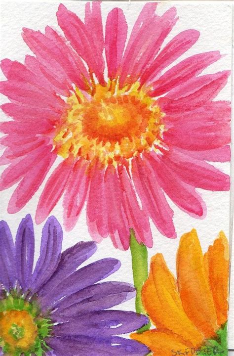 Daisy Painting Pink Daisies Watercolors Paintings Original Small