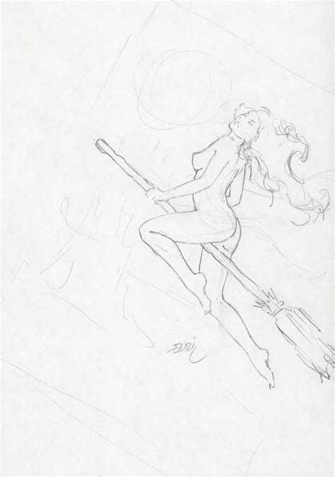 Nude Witch On Broomstick Pencil Art 2 Signed By Enric Torres Prat