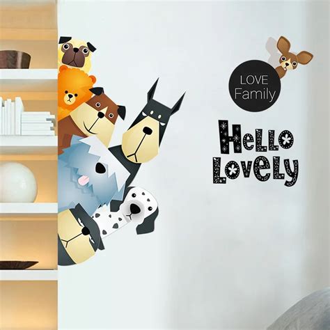 Cartoon Cute Animals 3d Dog Edge Wall Sticker For Kids Room Diy Wall