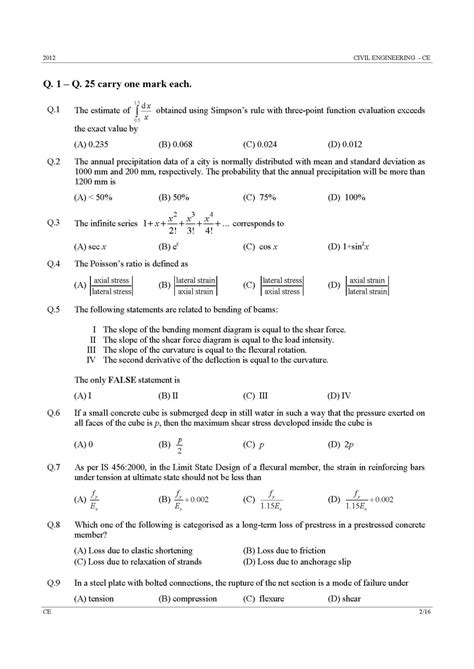 Gate Civil Engineering Exam Previous Years Question Papers
