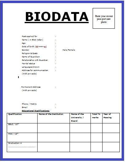 We did not find results for: Biodata collection for job word and pdf | Biodata format, Bio data for marriage, Resume format ...