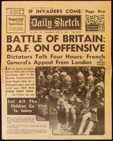 Battle Of Britain Wwii Daily Sketch Uk Newspaper 1940