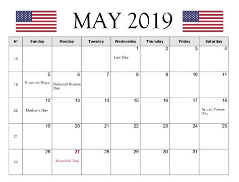 May 2019 Usa Holidays Calendar Holiday Calendar Usa Holidays