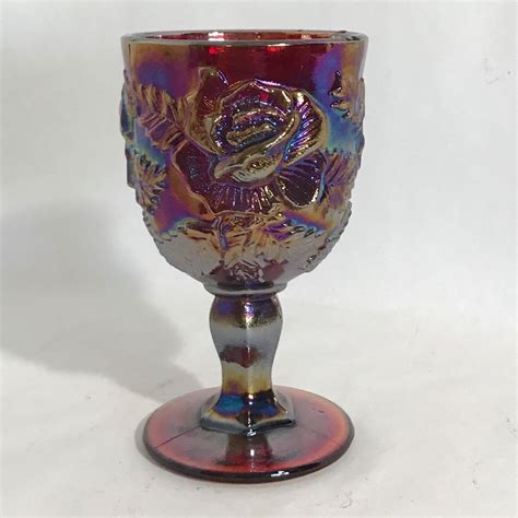 Shop top china patterns >. Madonna Inn Red Carnival Glass Rose Pattern Goblet Fenton ...