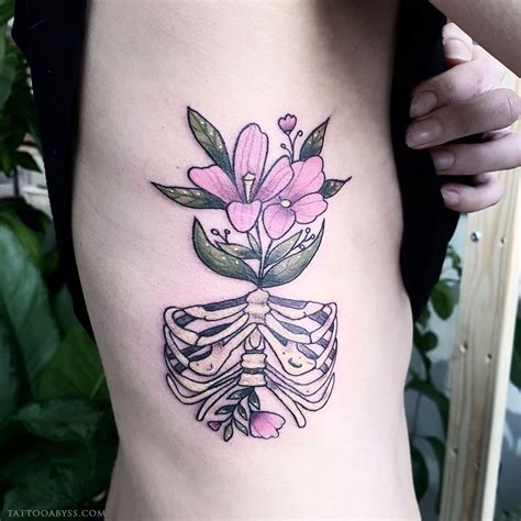 Floral Ribcage Tattoos Tattoo Artists Flower Tattoo