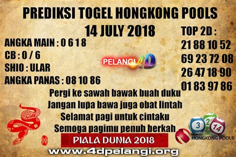Prediksi Togel Hongkong Pools 14 July 2018 Pelangitoto Prediksi Togel Bola Terjitu